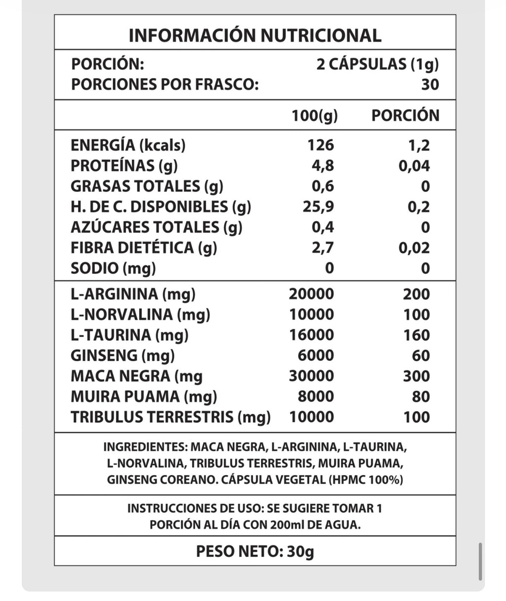 Testo Power - Energía Masculina - 1000mg 60 CAPS